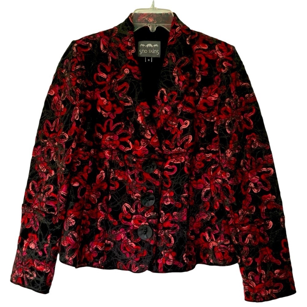 Sno Skins Abstract Blazer Jacket Textured Art to Wear Black &‎ Pink (Size 8)